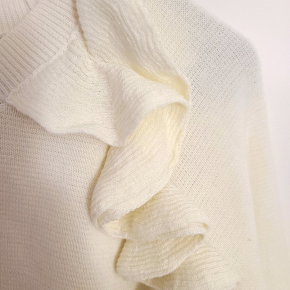 White Asymmetrical Ruffle Sweater - Picture 2 of 9